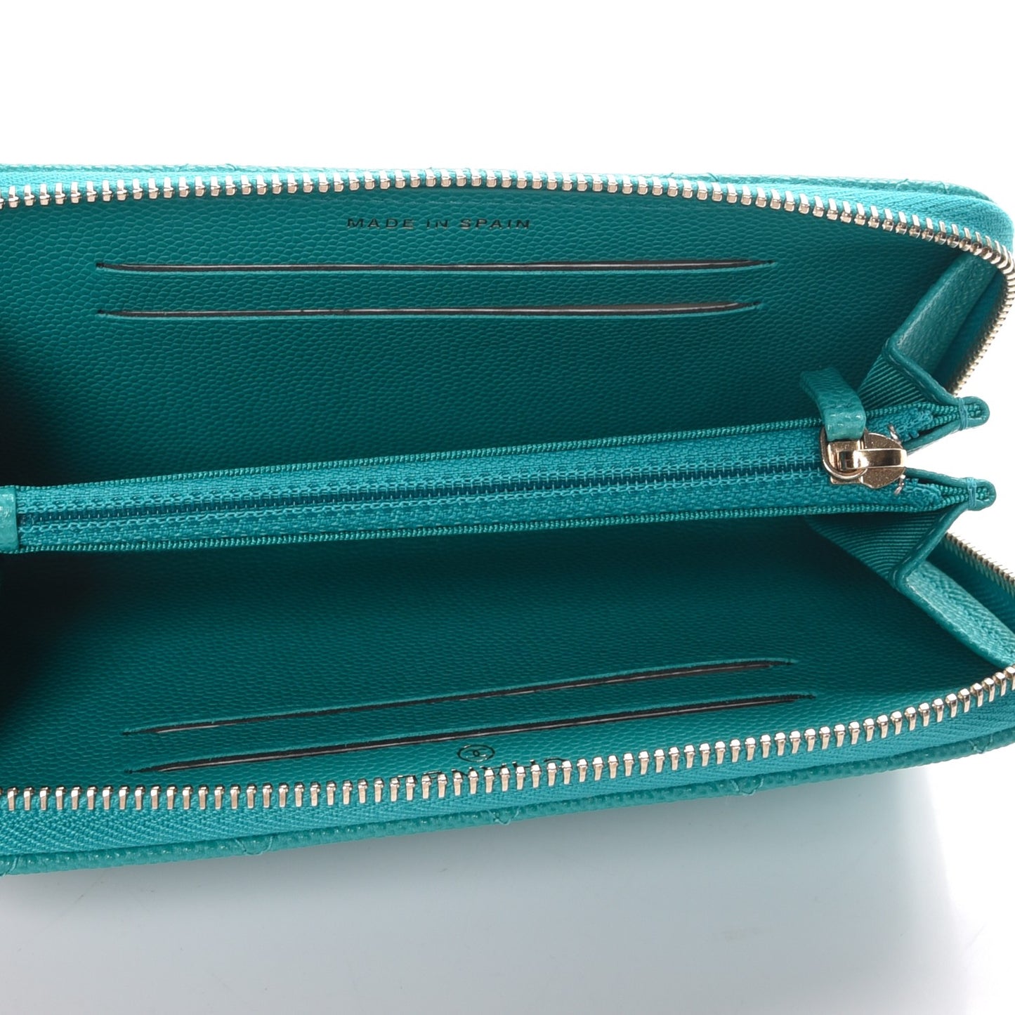 Caviar Quilted Small Zip Around Wallet Turquoise