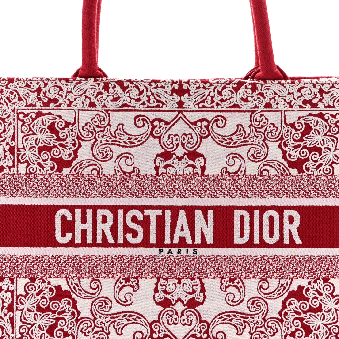 Canvas Embroidered Medium Book Tote Red White