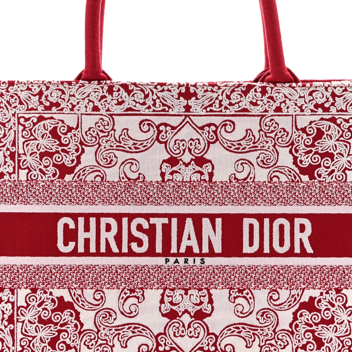 Christian Dior Canvas Embroidered Medium Book Tote Red White 8 of 11