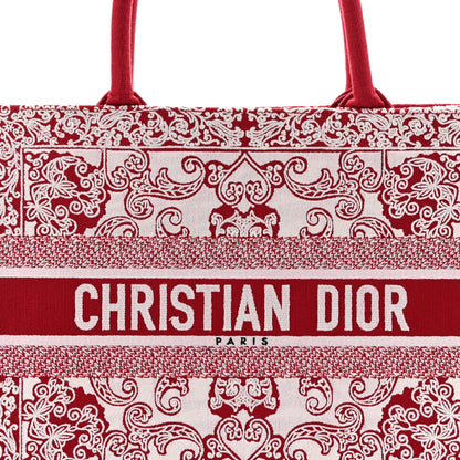 Christian Dior Canvas Embroidered Medium Book Tote Red White 8 of 11