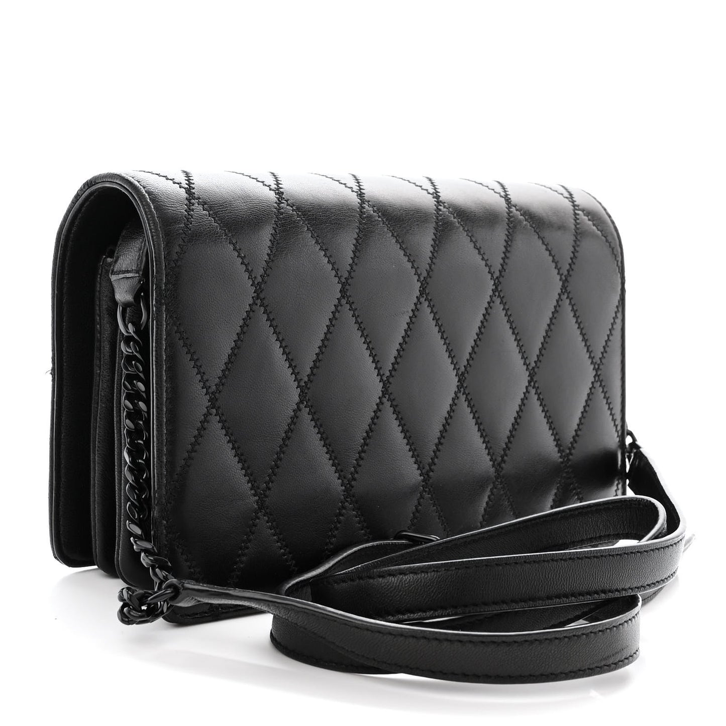 Lambskin Diamond Quilted Monogram Angie Chain Bag Black