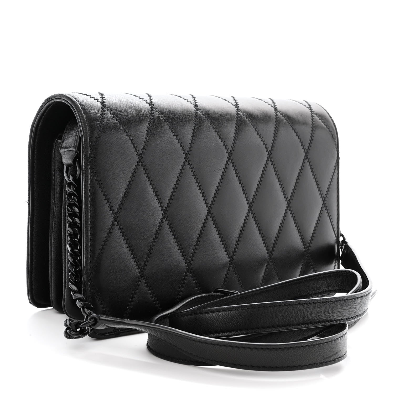 Saint Laurent Lambskin Diamond Quilted Monogram Angie Chain Bag Black 3 of 11