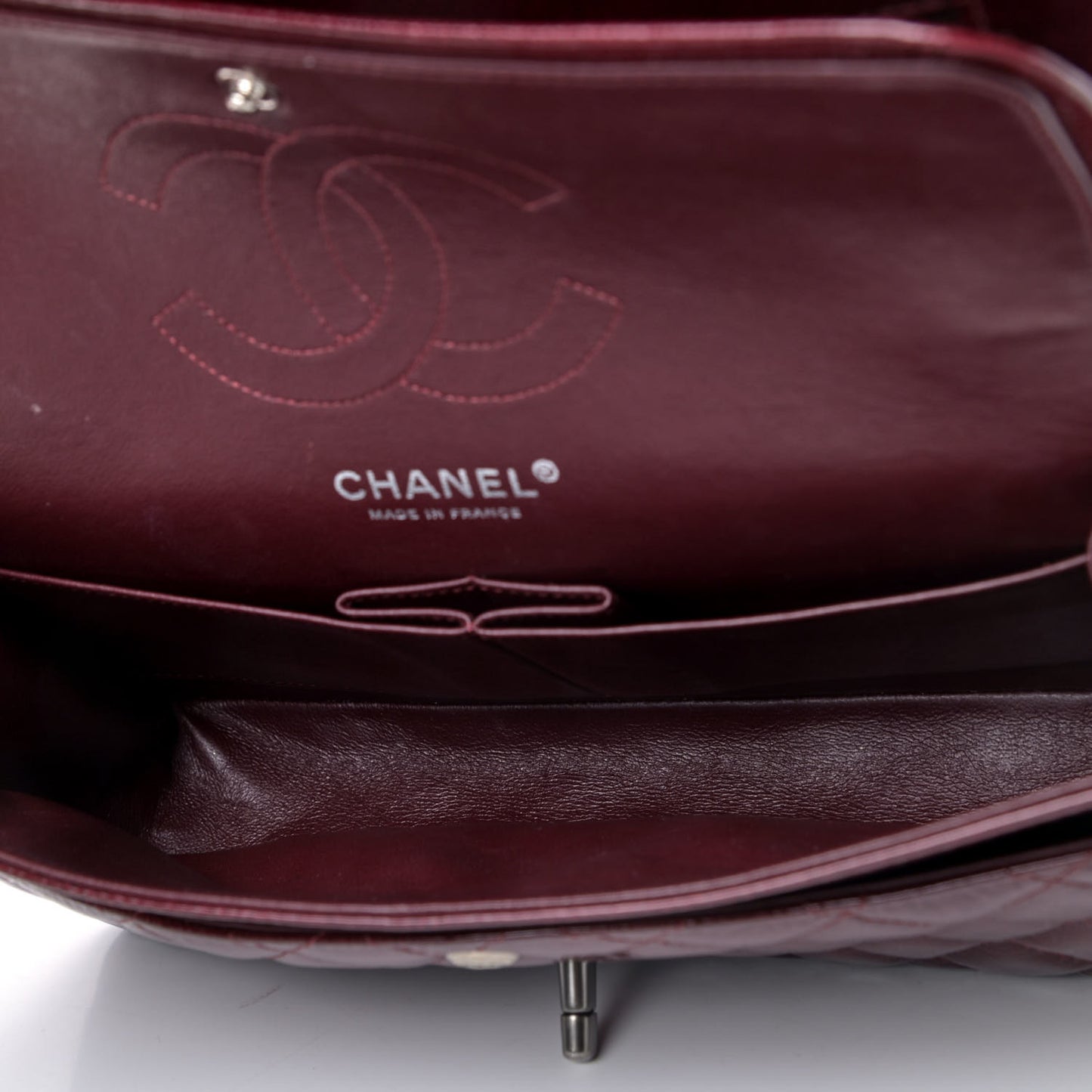 Distressed Patent Quilted Medium Double Flap Bordeaux