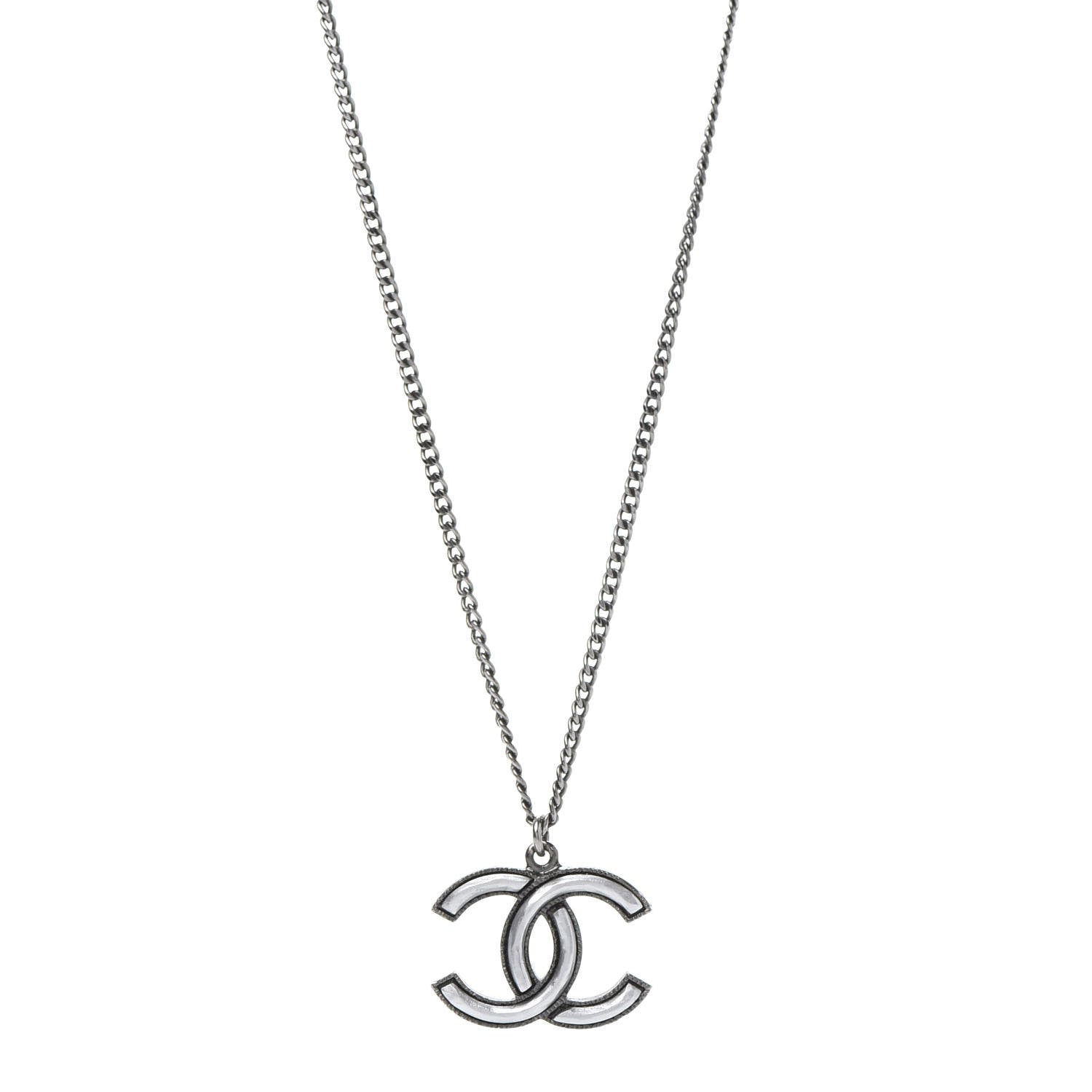 Chanel Ruthenium Enamel CC Necklace Silver 1 of 6