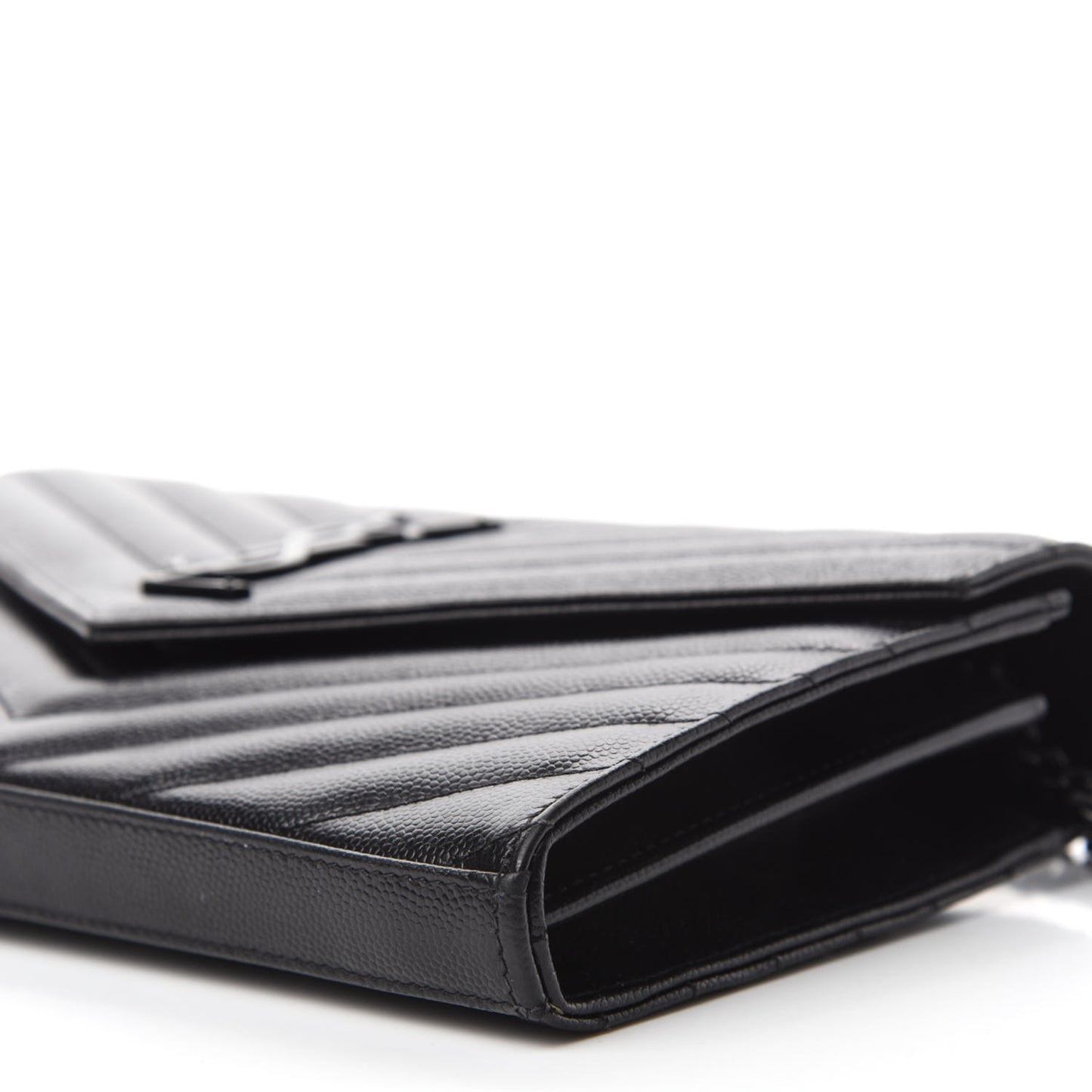 Grain De Poudre Matelasse Chevron Monogram Chain Wallet Black