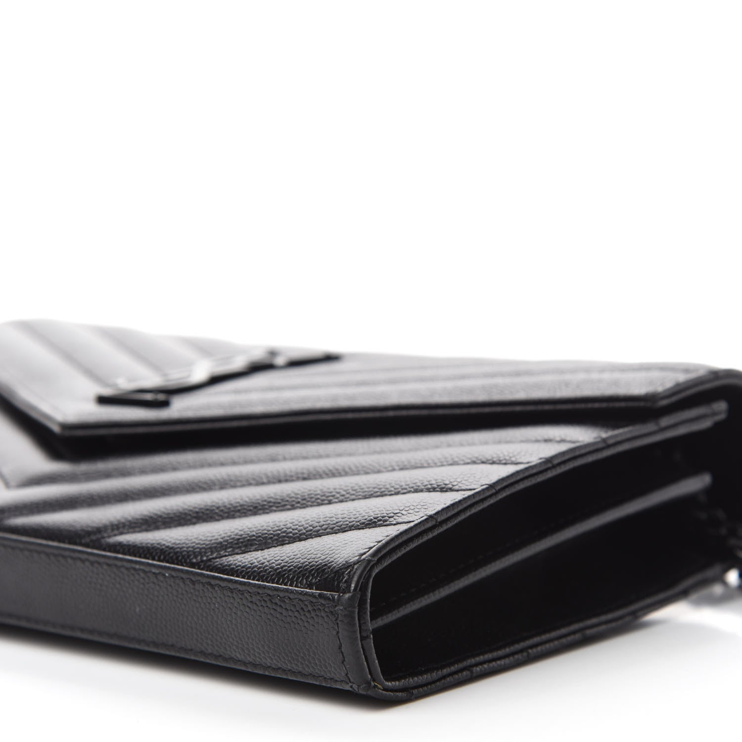 Saint Laurent Grain De Poudre Matelasse Chevron Monogram Chain Wallet Black 7 of 10