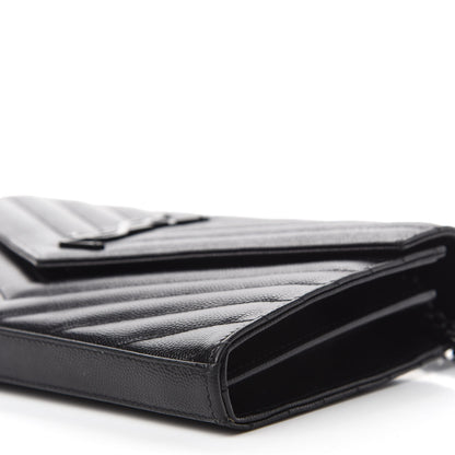 Saint Laurent Grain De Poudre Matelasse Chevron Monogram Chain Wallet Black 7 of 10