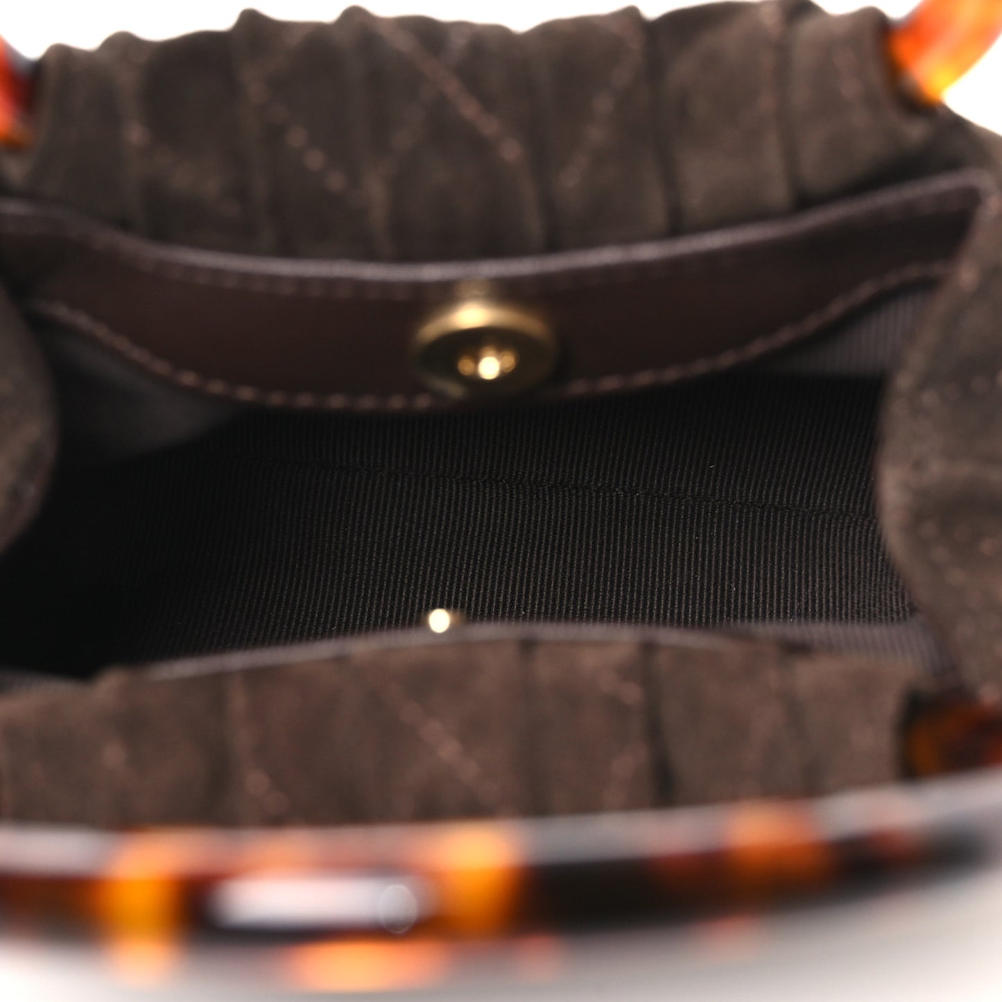 Suede Calfskin Plexiglass Tortoise Shell Quilted Mini Pouch Brown