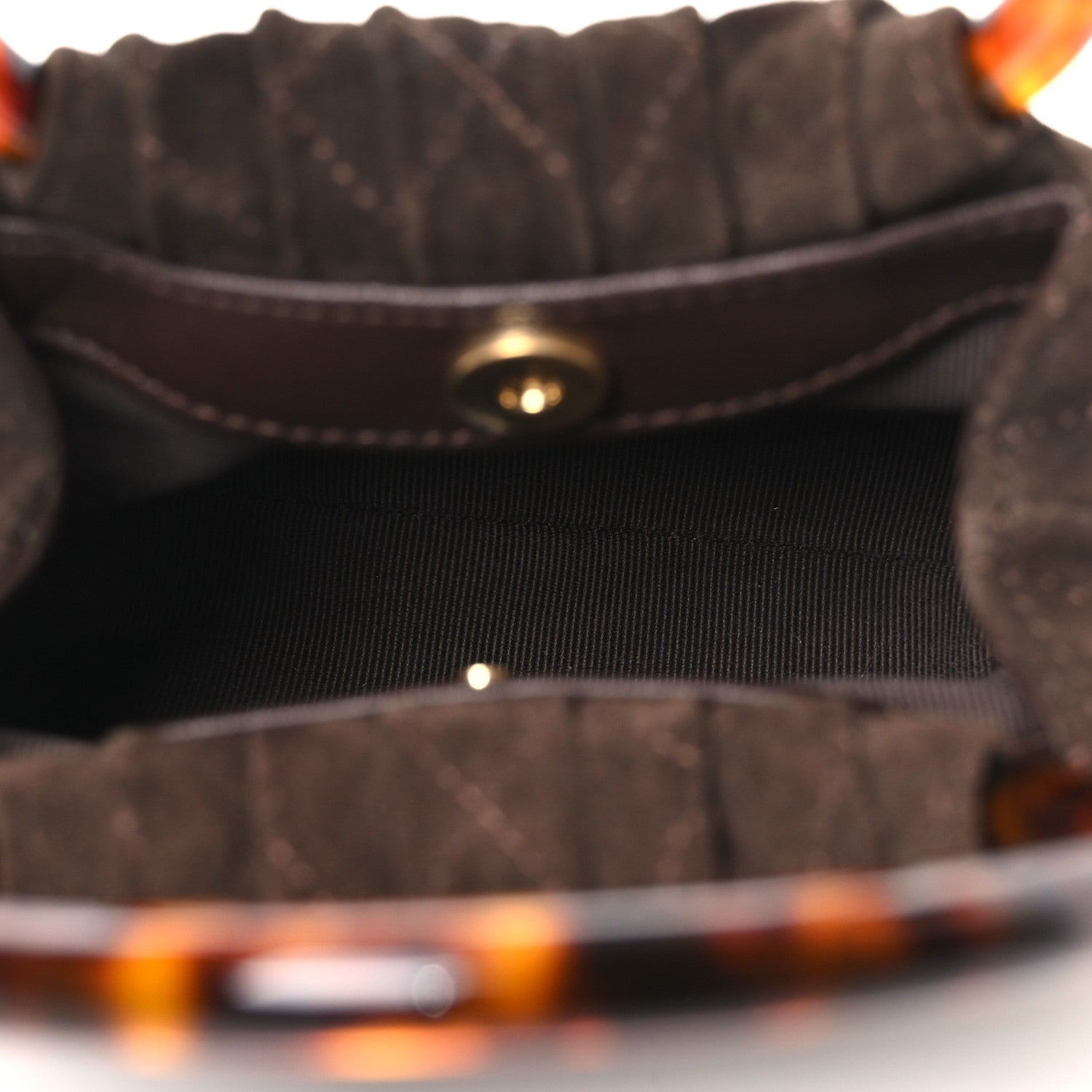 Chanel Suede Calfskin Plexiglass Tortoise Shell Quilted Mini Pouch Brown 5 of 10