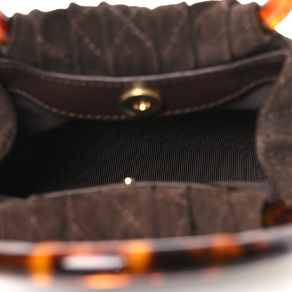 Chanel Suede Calfskin Plexiglass Tortoise Shell Quilted Mini Pouch Brown 5 of 10