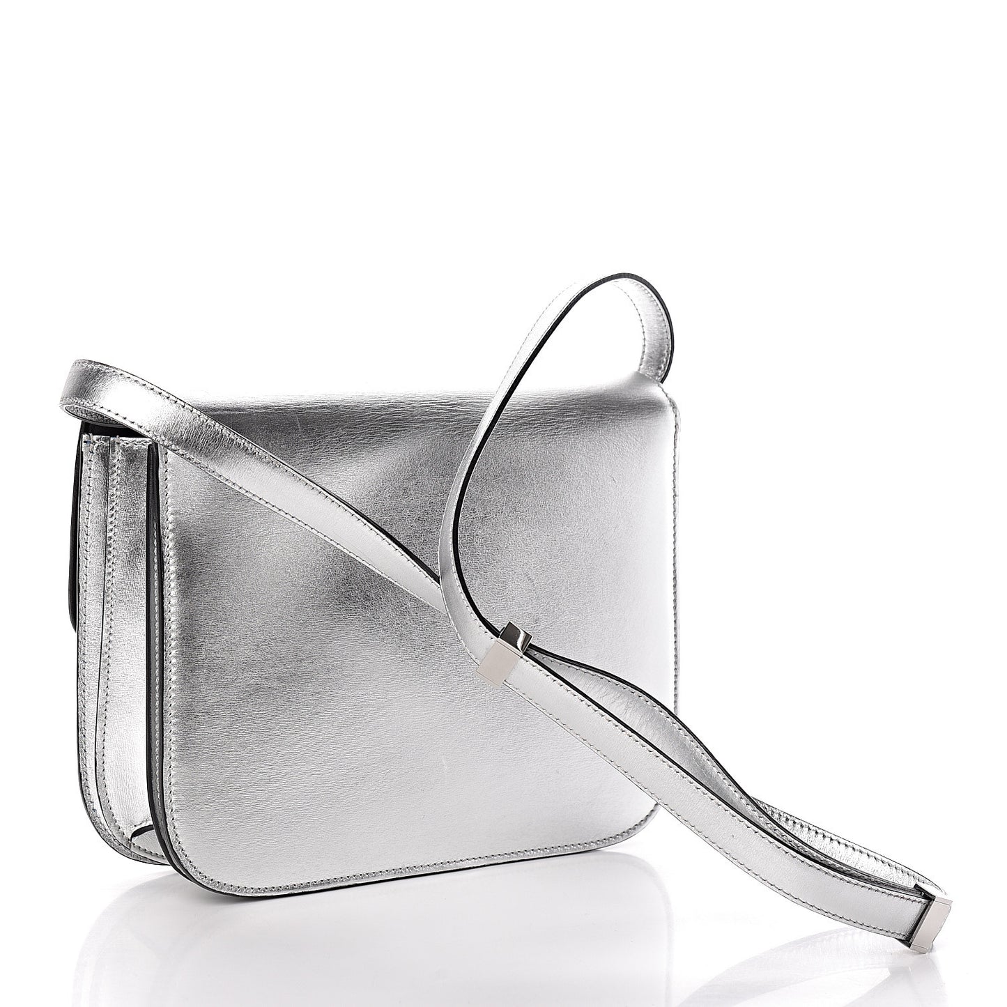 Laminated Lambskin Medium Classic Box Flap Bag Silver