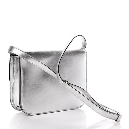 Celine Laminated Lambskin Medium Classic Box Flap Bag Silver 3 of 19