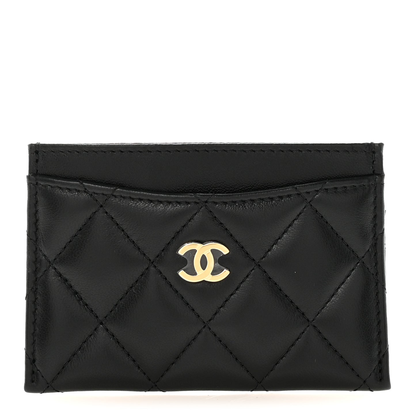 Lambskin Quilted Card Holder Black