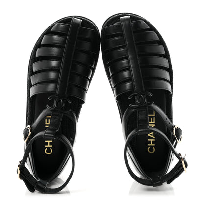 Chanel Lambskin Espadrille Sandals 37 Black 2 of 10
