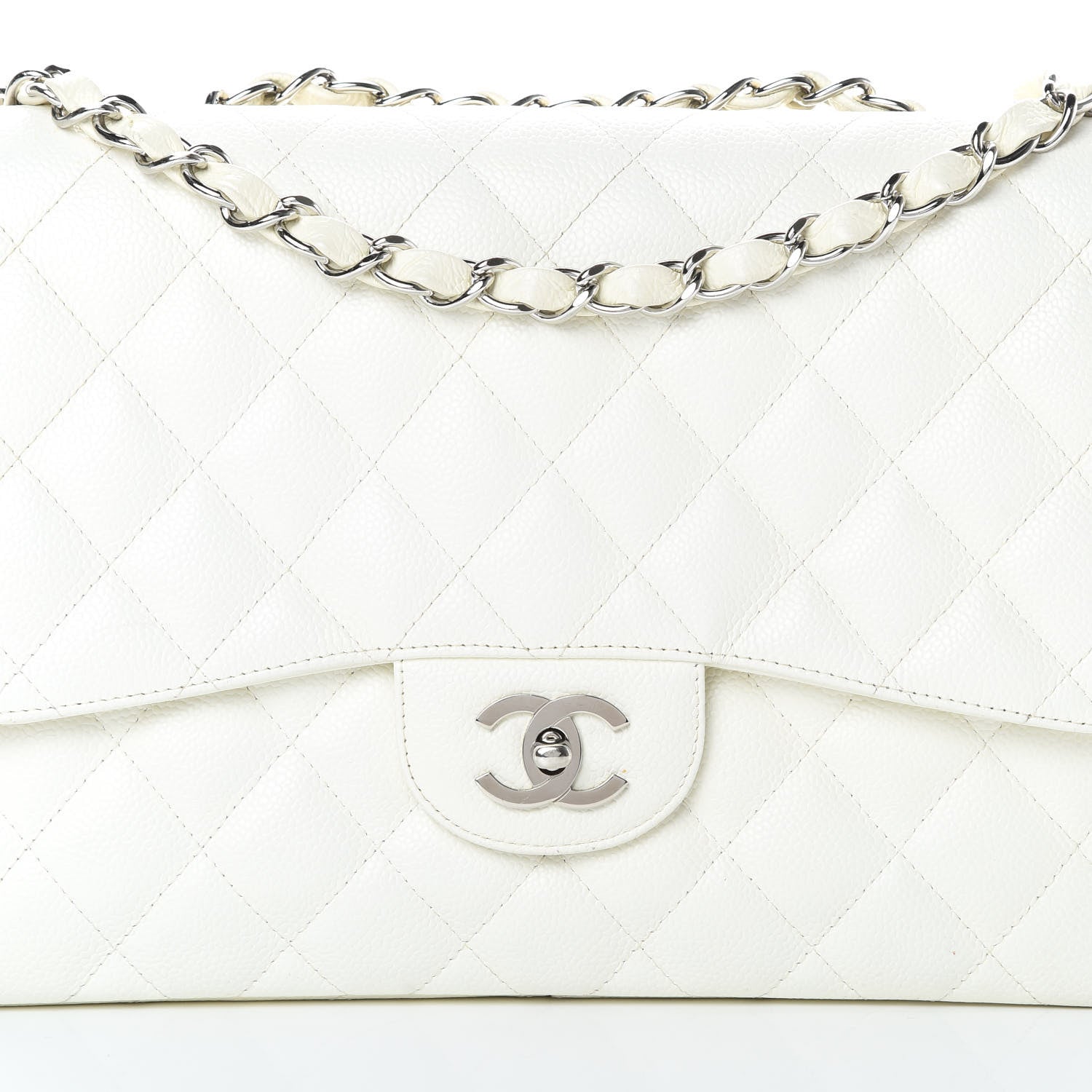Chanel Caviar Quilted Jumbo Single Flap White 9 of 16
