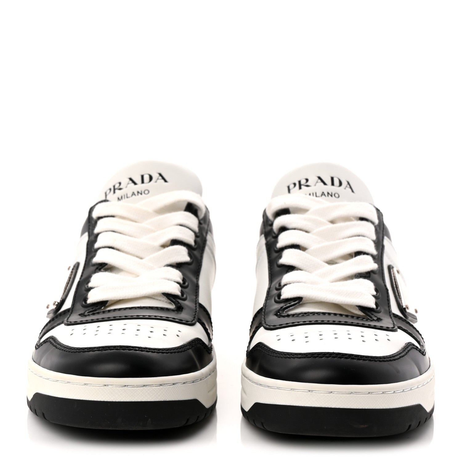 Prada Vitello Sport Spazzolato Rois Triangle Logo Womens Downtown Low Top 30mm Sneakers 36.5 White Black 2 of 10