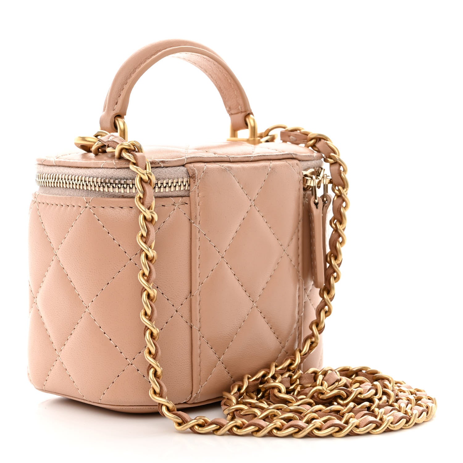 Chanel Lambskin Quilted Top Handle Mini Vanity Case With Chain Beige 3 of 12