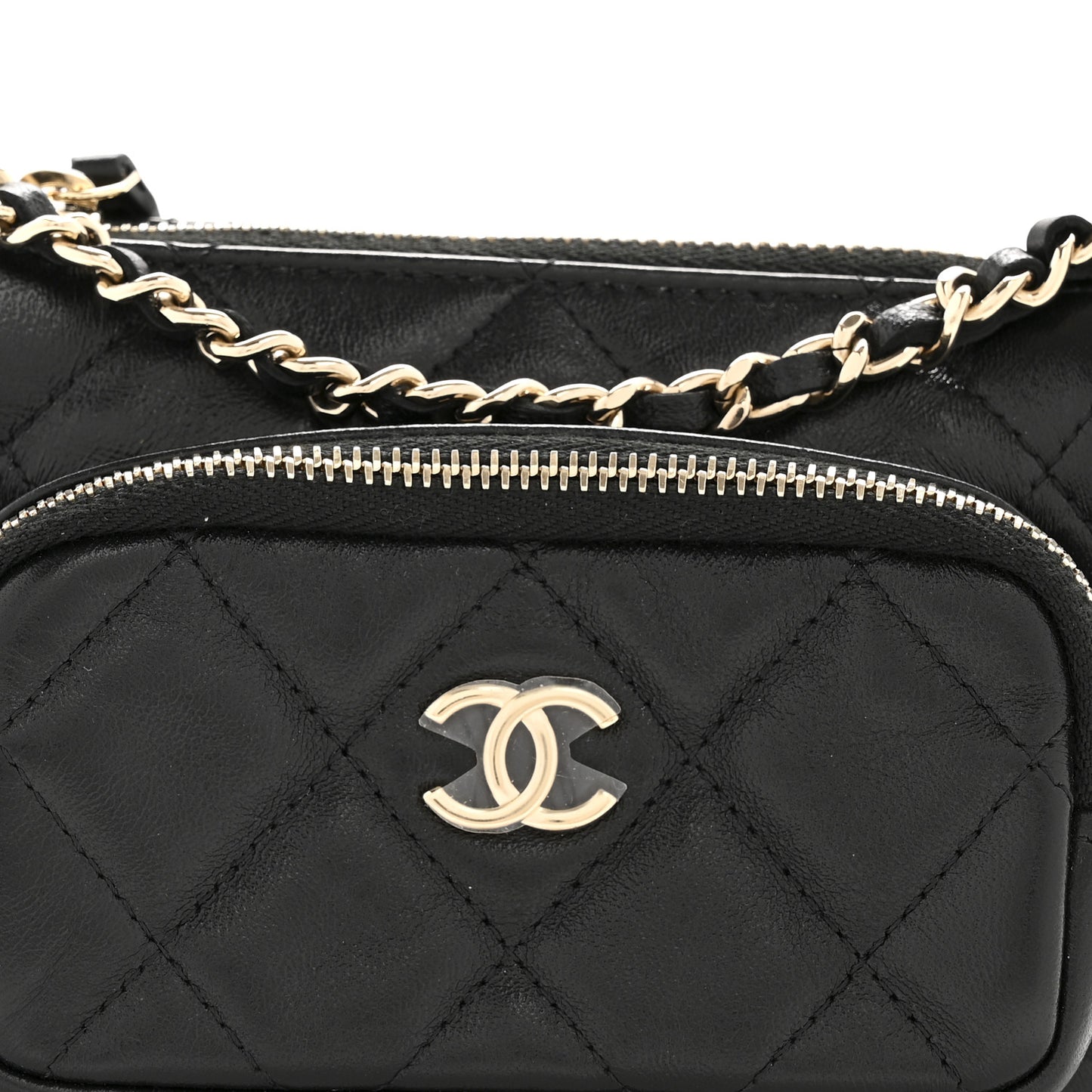 Shiny Crumpled Lambskin Quilted Mini Clutch With Chain Black