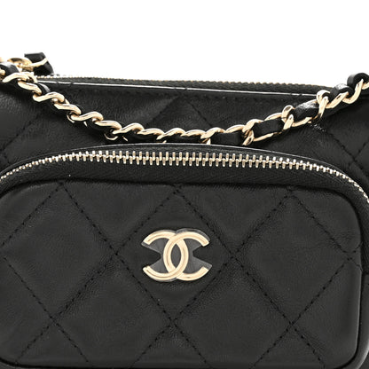 Chanel Shiny Crumpled Lambskin Quilted Mini Clutch With Chain Black 8 of 10