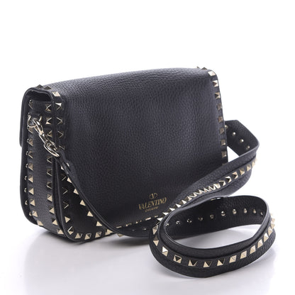 Valentino Garavani Pebbled Calfskin Medium Rockstud Flap Saddle Bag Black 3 of 9