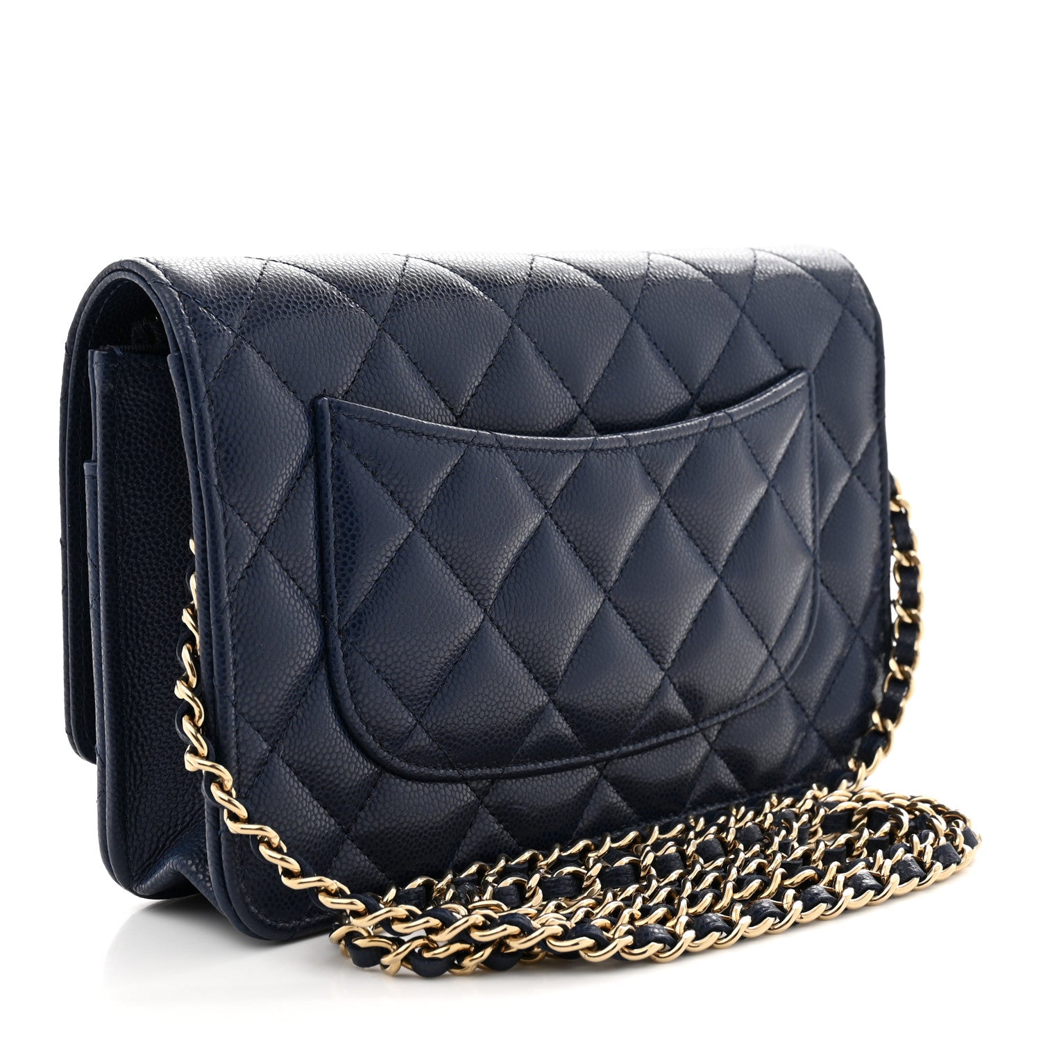 Chanel Caviar Quilted CC Turnlock Wallet On Chain WOC Navy Blue 3 of 11