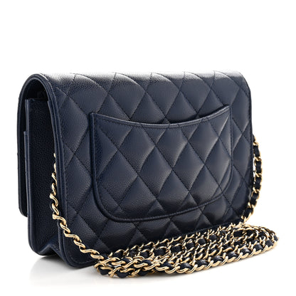 Chanel Caviar Quilted CC Turnlock Wallet On Chain WOC Navy Blue 3 of 11