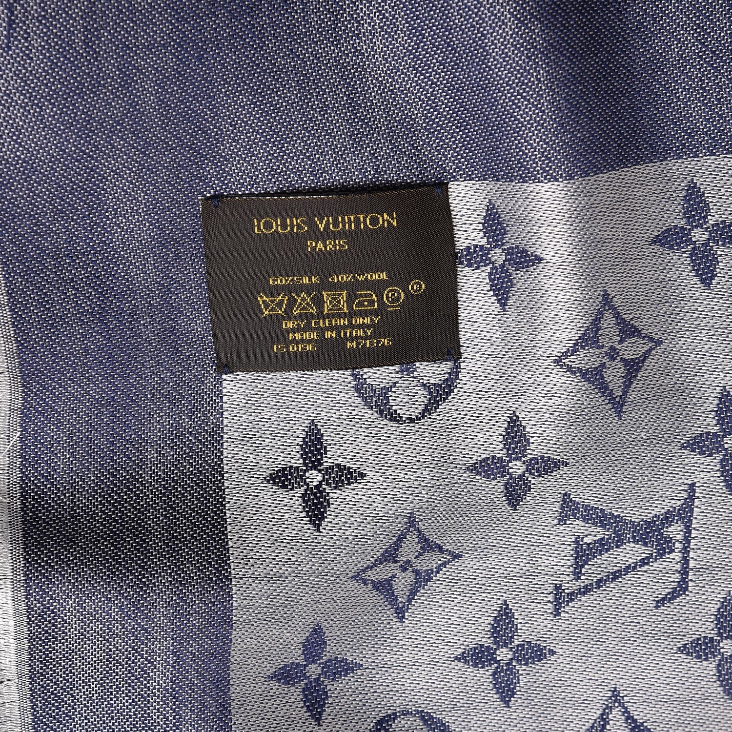 Louis Vuitton Silk Wool Monogram Denim Shawl Blue 4 of 4