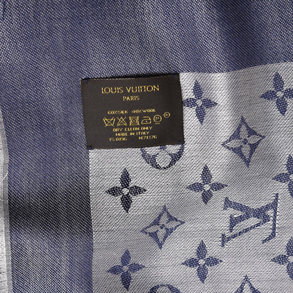 Louis Vuitton Silk Wool Monogram Denim Shawl Blue 4 of 4