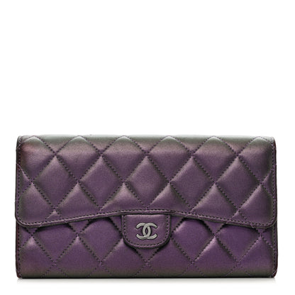 Chanel Iridescent Lambskin Quilted Large Gusset Flap Wallet Purple 1 of 10