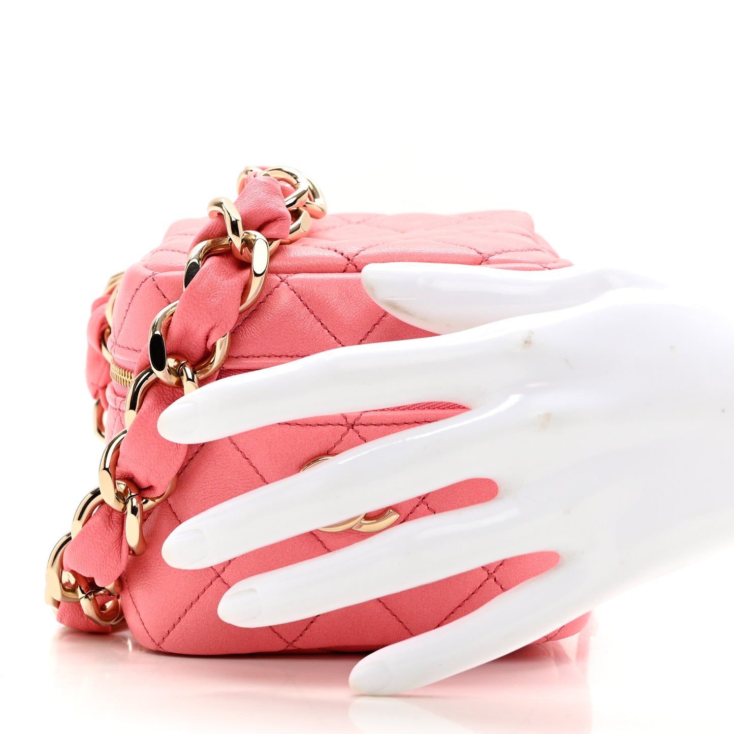 Lambskin Quilted Cube Chain Wristlet Case Pink