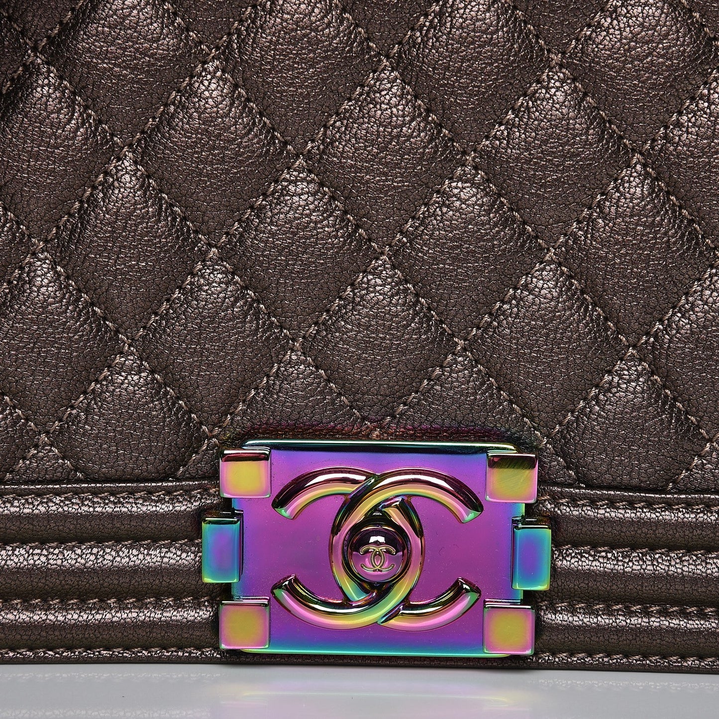 Iridescent Goatskin Quilted New Medium Boy Flap Dark Gold