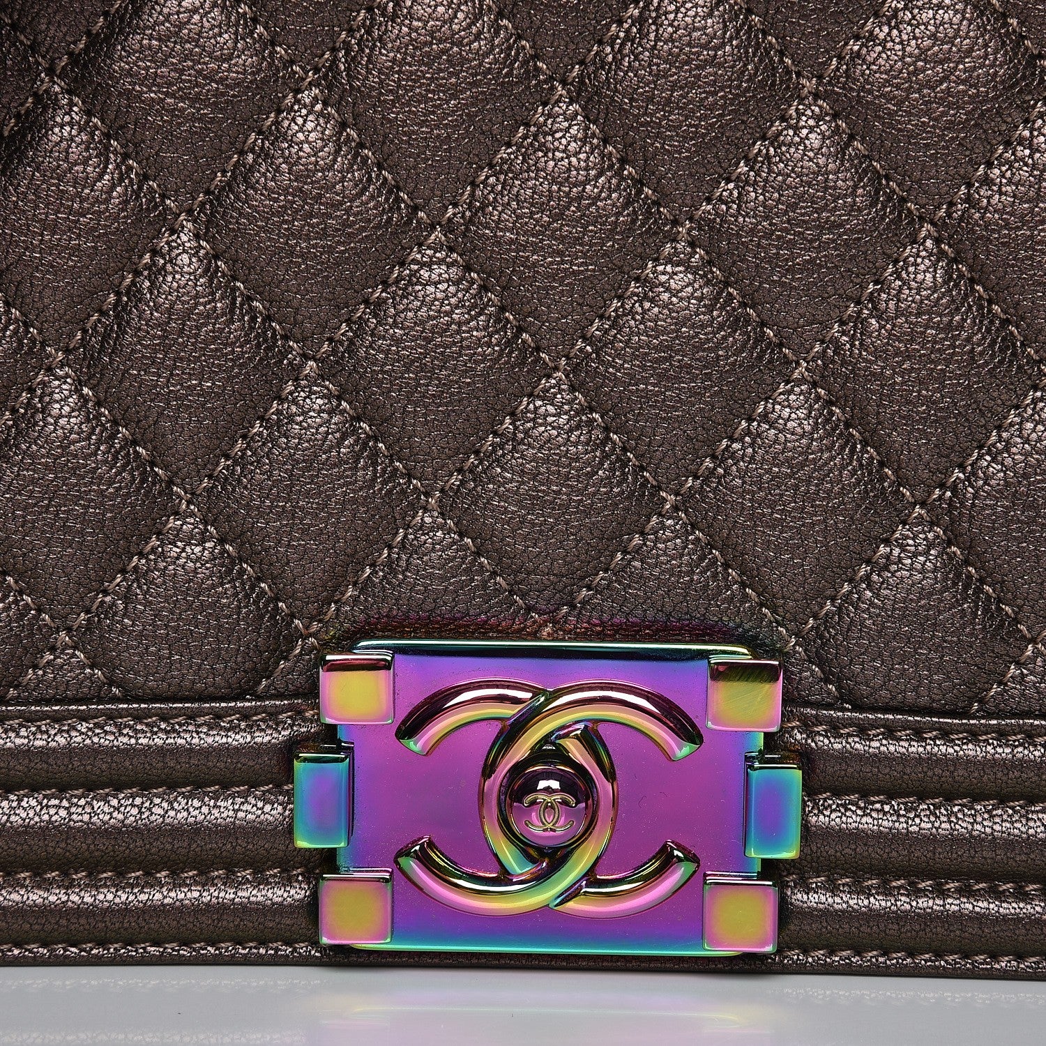 Chanel Iridescent Goatskin Quilted New Medium Boy Flap Dark Gold 7 of 9