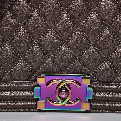 Chanel Iridescent Goatskin Quilted New Medium Boy Flap Dark Gold 7 of 9