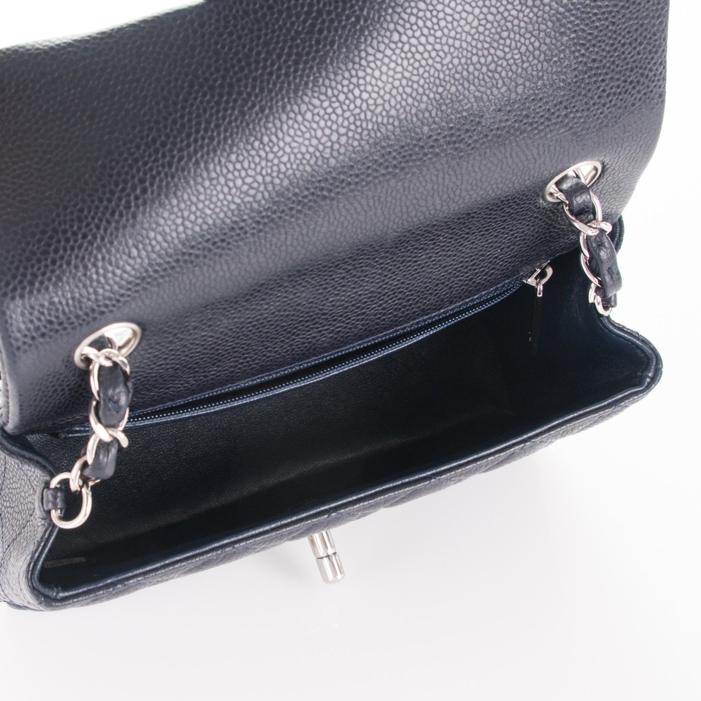 Caviar Quilted Mini Rectangular Flap Navy Blue