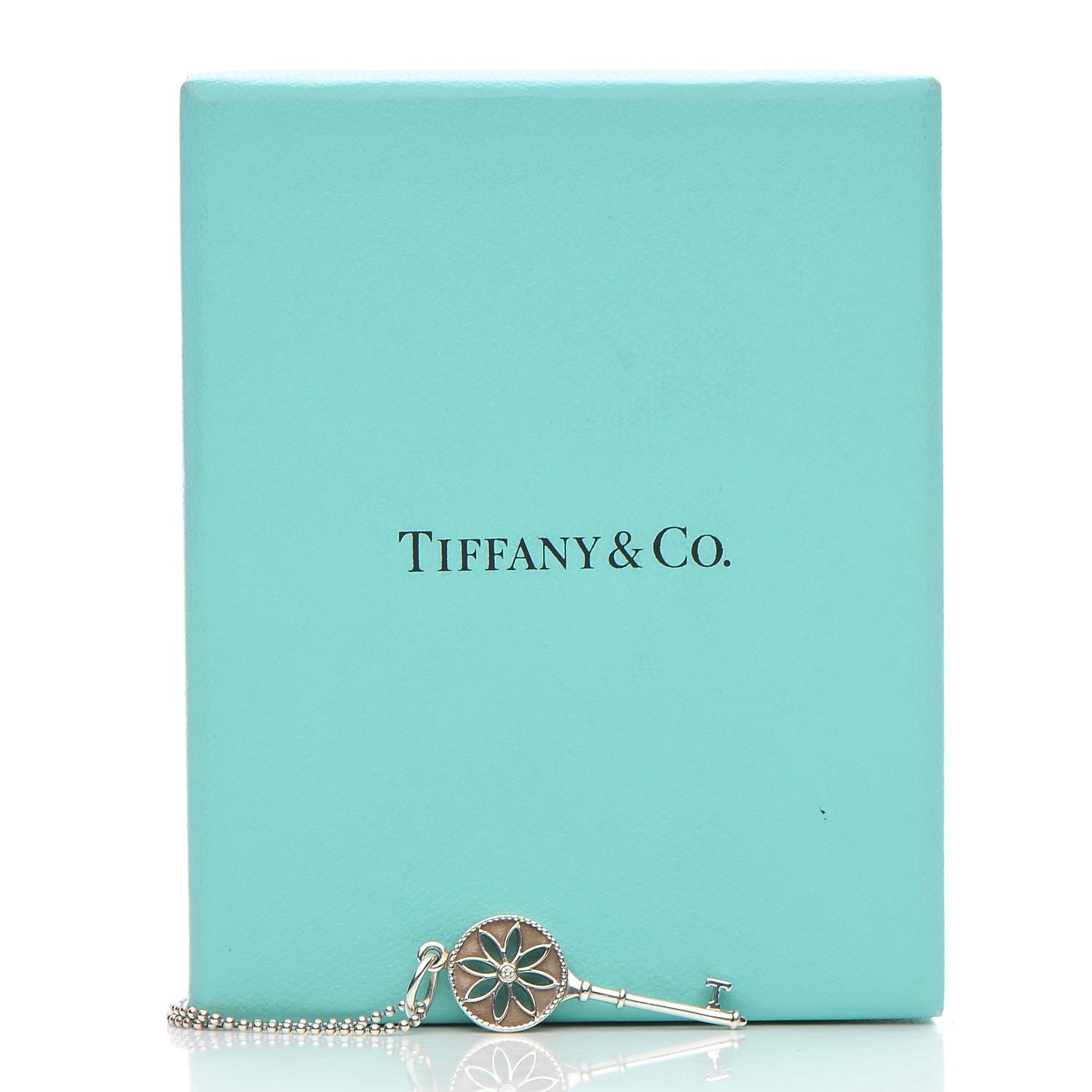 Tiffany Sterling Silver Diamond Small Daisy Key Pendant Necklace 9 of 9