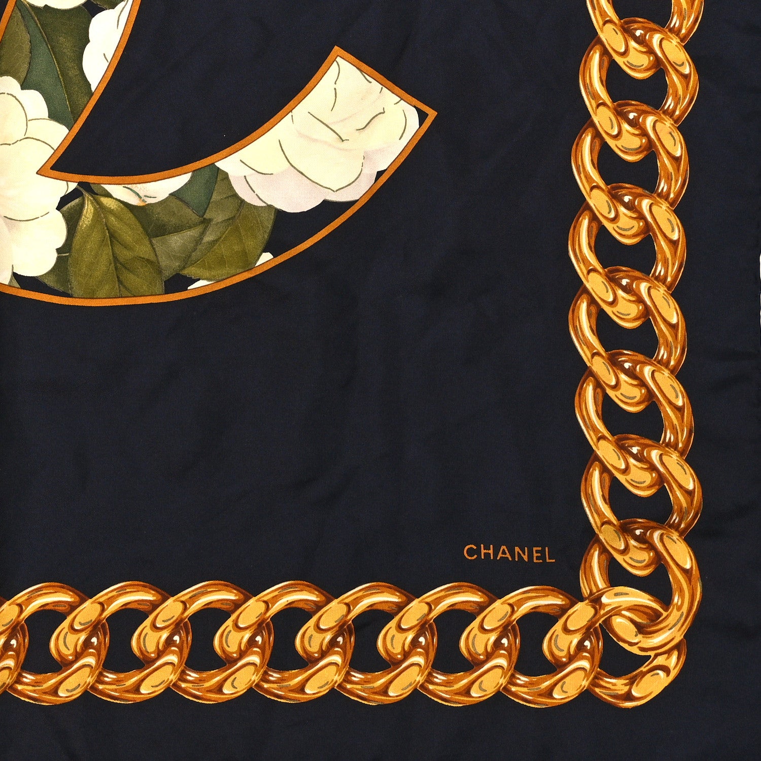Chanel Silk CC Floral Chain Square Scarf Navy 2 of 3
