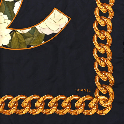 Chanel Silk CC Floral Chain Square Scarf Navy 2 of 3