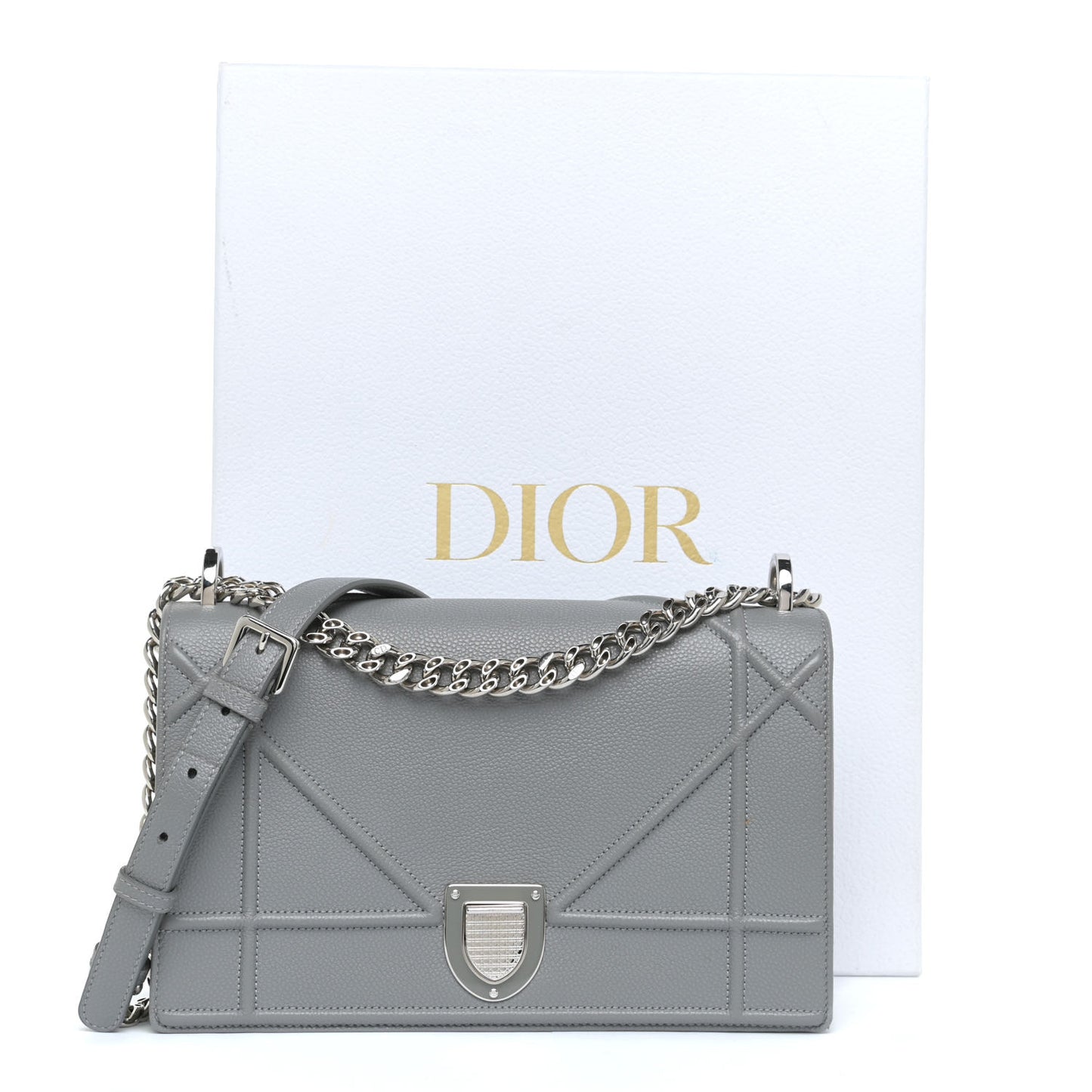 Grained Calfskin Medium Diorama Flap Bag Gris