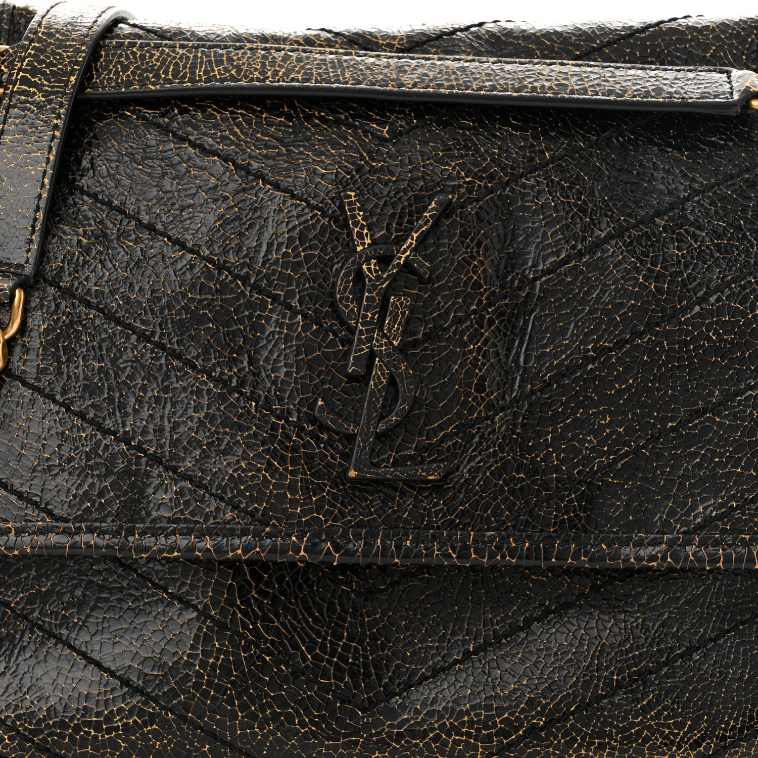 Saint Laurent Crinkled Calfskin Matelasse Monogram Medium Niki Chain Satchel Black Ocra 8 of 11
