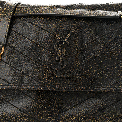 Saint Laurent Crinkled Calfskin Matelasse Monogram Medium Niki Chain Satchel Black Ocra 8 of 11