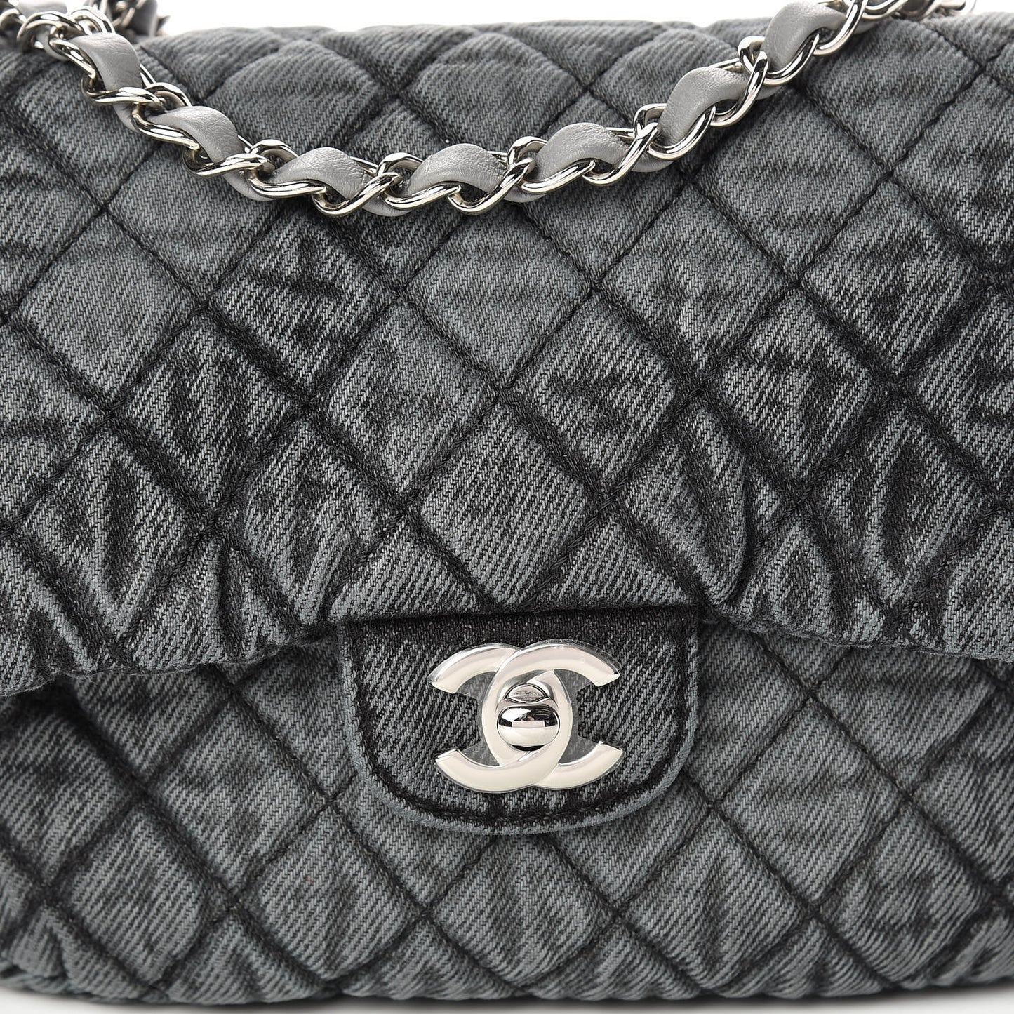 Washed Denim Quilted Small Denimpression Flap Grey Black