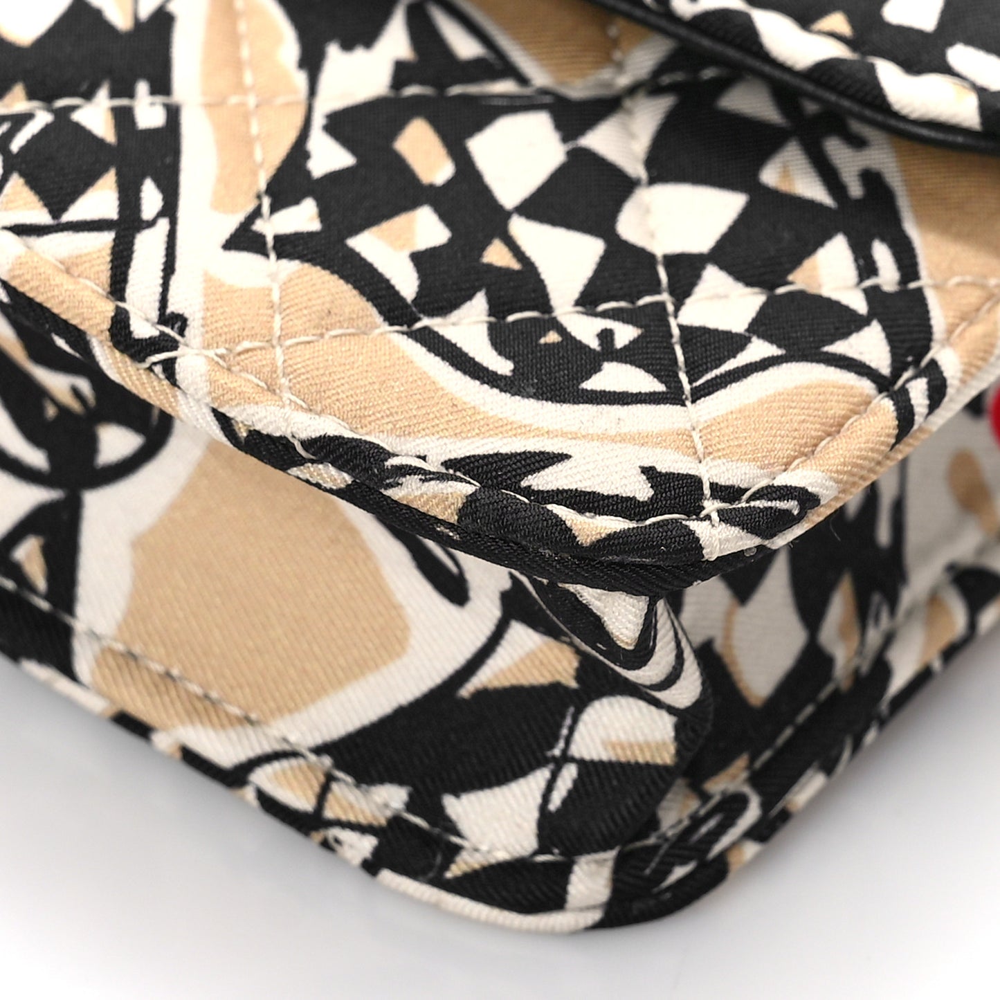 Canvas Check Flag Printed CC Clutch With Chain Beige Multicolor