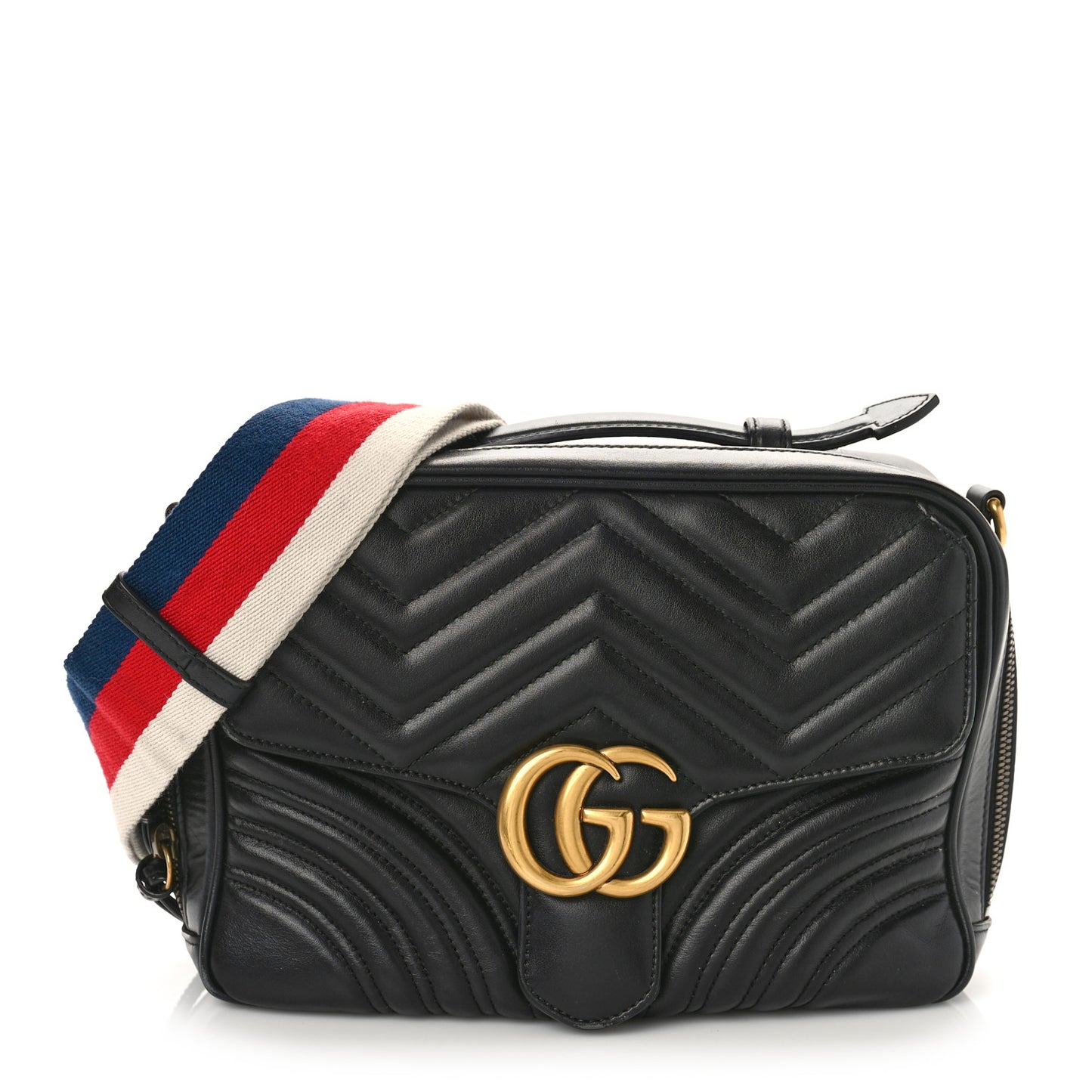 Calfskin Matelasse Sylvie Web Small GG Marmont Top Handle Shoulder Bag Black