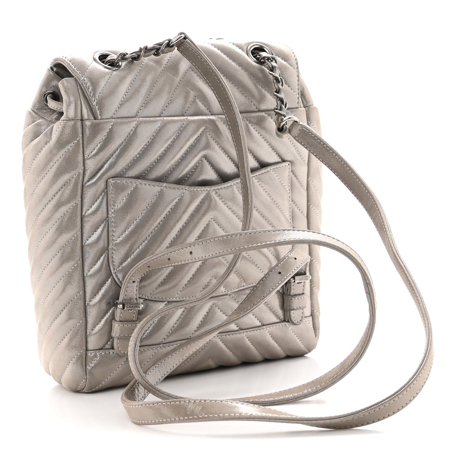 Iridescent Calfskin Chevron Quilted Small Urban Spirit Backpack Silver