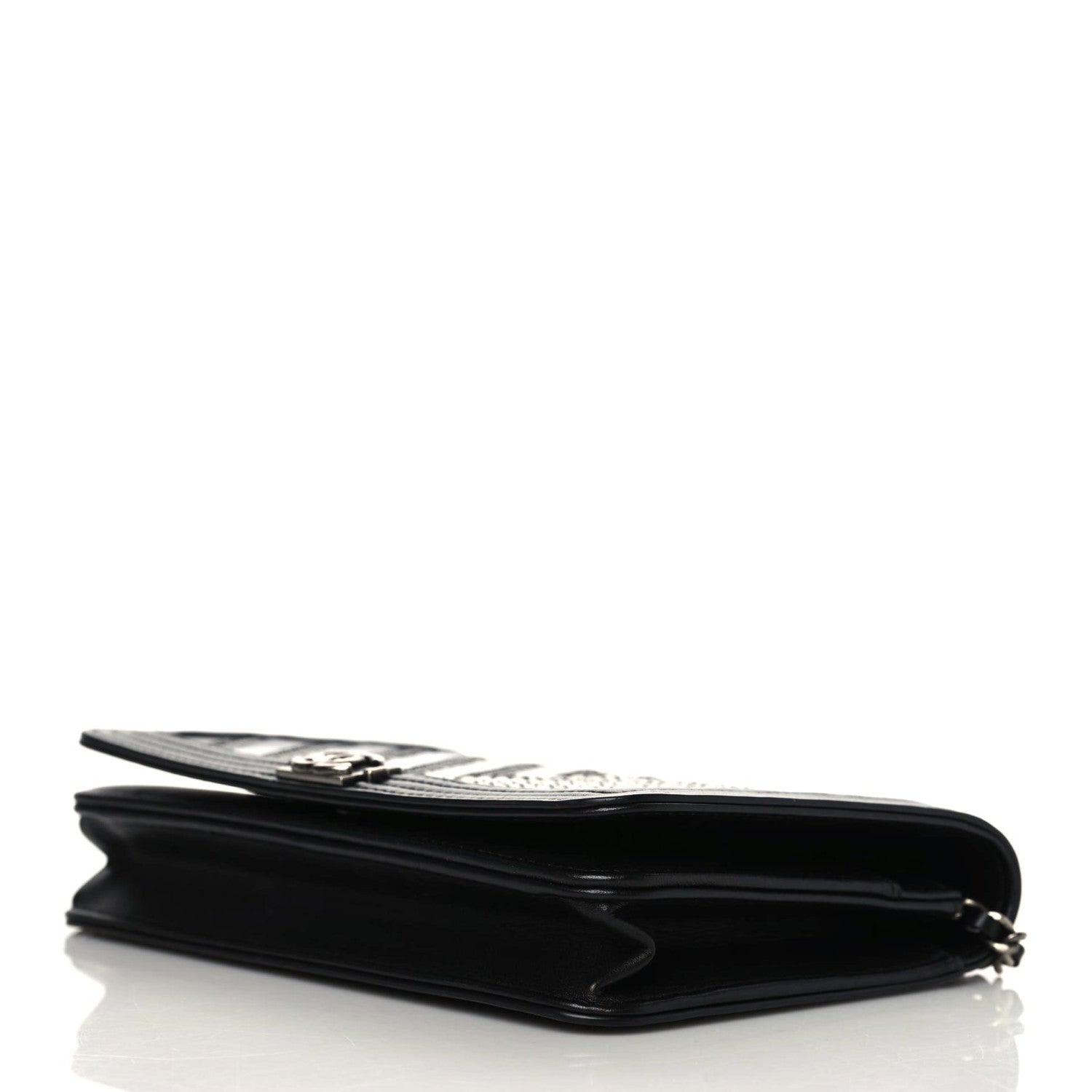 Chanel Lizard Chevron Medium Boy Flap Black White 6 of 9