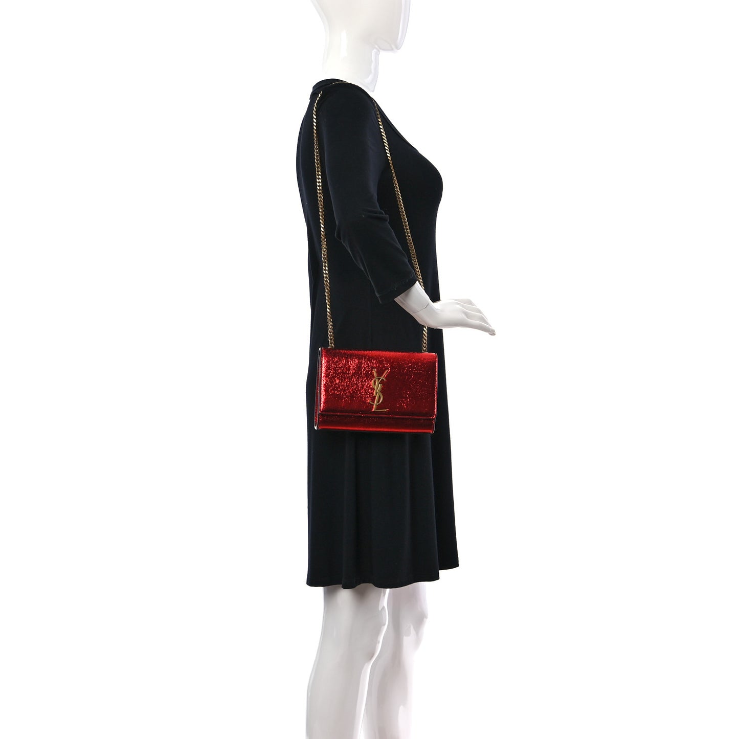 Metallic Calfskin Small Classic Monogram Kate Satchel Red