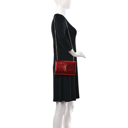 Saint Laurent Metallic Calfskin Small Classic Monogram Kate Satchel Red 2 of 10