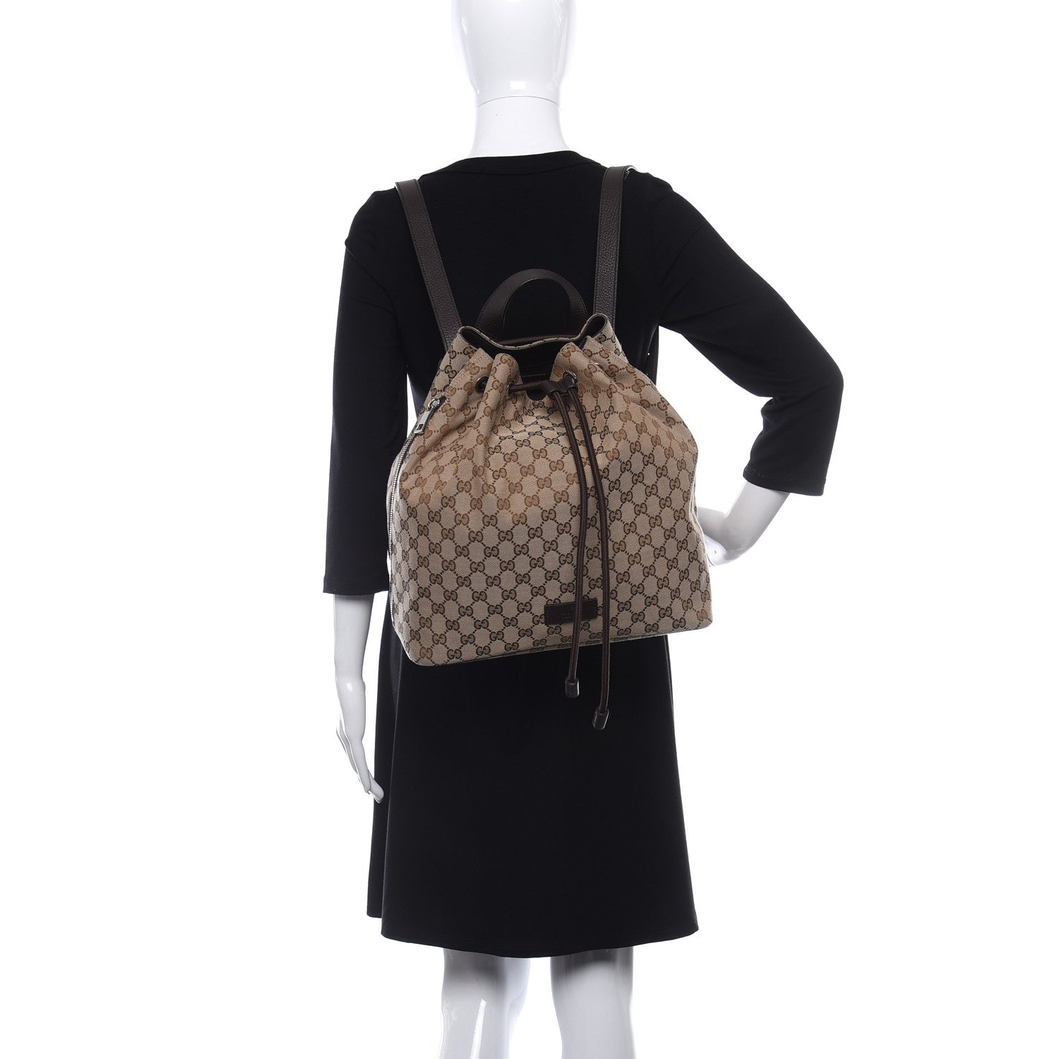 Gucci Monogram Dollar Calfskin O Drawstring Backpack Beige Ebony Testa di Moro Dark Chocolate 2 of 9