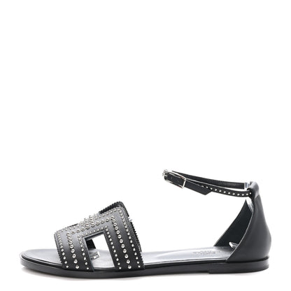 Hermes Calfskin Studded Santorini Sandals 39 Black 1 of 8