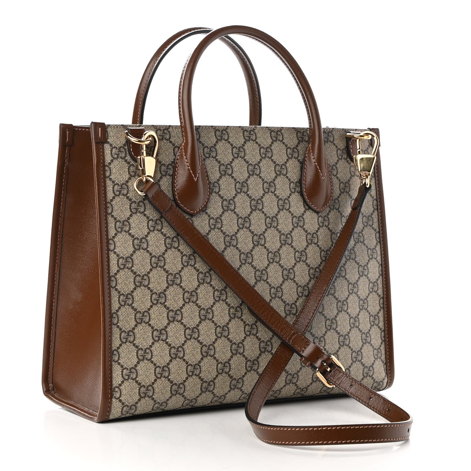 Gucci GG Supreme Monogram Azalea Calfskin Small Retro Interlocking G Tote Bag Beige Ebony Brown Sugar 3 of 10